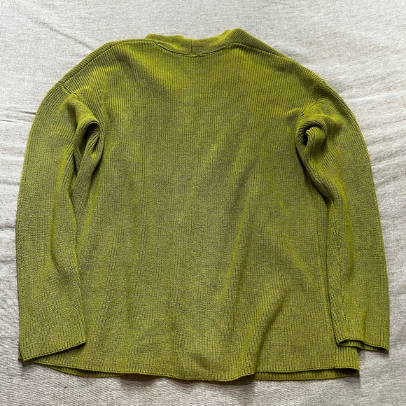 J Jill Avocado Green Open Long Sleeve Knit Cardigan Cotton Blend - Picture 3 of 6